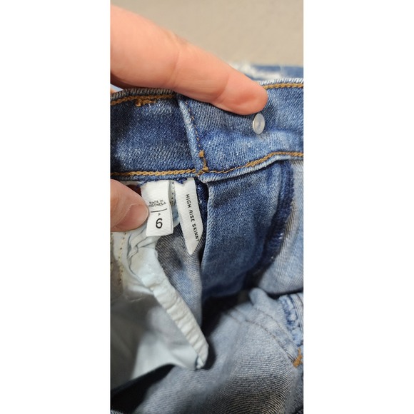 Loft Outlet High Rise Skinny Petite Jeans Blue Fringed Side Stripe 6P NEW - Picture 9 of 11